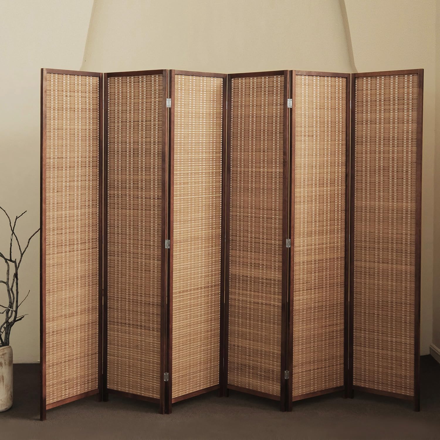 Furnnylane 6 Panel Bamboo Room Divider - 5.6 ft Tall Folding Privacy Screen for Room Separation
